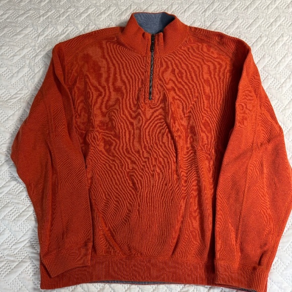 Tommy Bahama 1/4 Quarter Zip Long Sleeve Pullover Reversible Orange Sweater XL - Picture 8 of 11